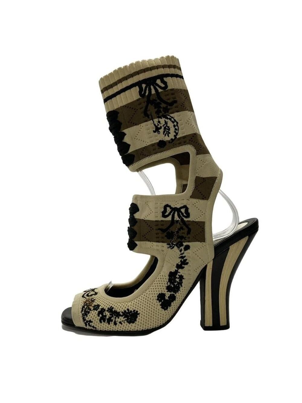 FENDI - Beige Black Chemical Fiber Women's Sandals 428-053125